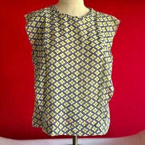 Womens Shirt Large Yellow Black Floral Geometric Business Chic Flowy